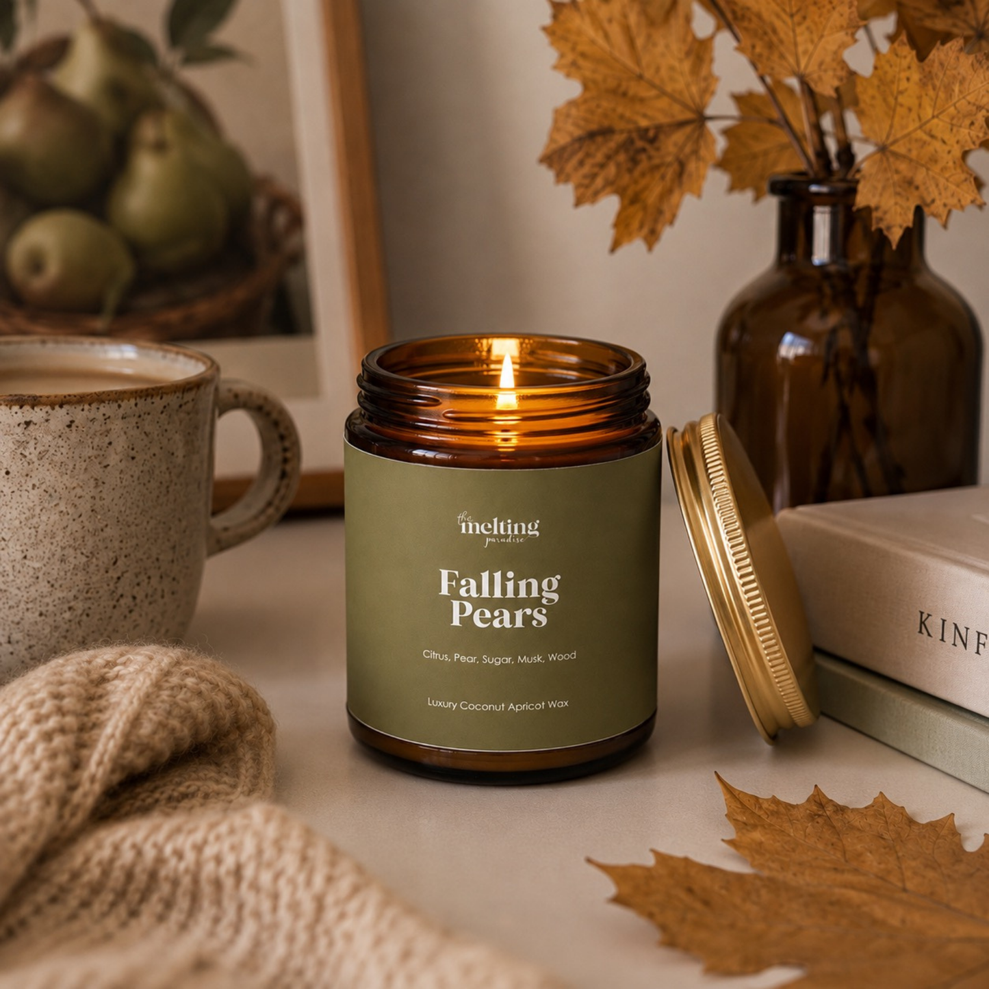 Falling Pears Coconut Apricot Wax Candle – Fall Scented Candle | 8oz