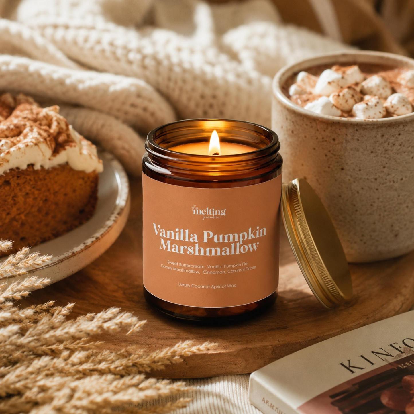 Vanilla Pumpkin Marshmallow Coconut Apricot Wax Candle – Fall Scented Candle | 8oz